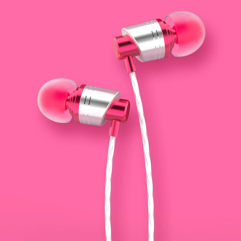 Wired in-ear headphones with 3.5mm plug, microphone on cable, available in black, blue or red