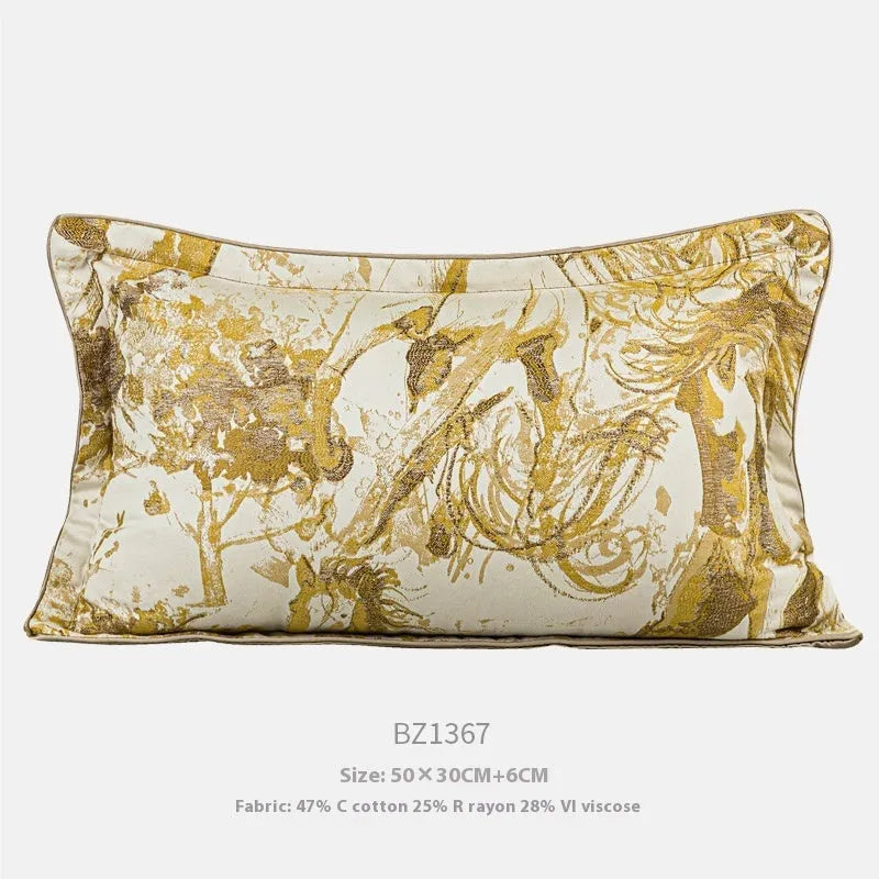 Modern abstract golden horse jacquard cushion in square and waist pillow sizes