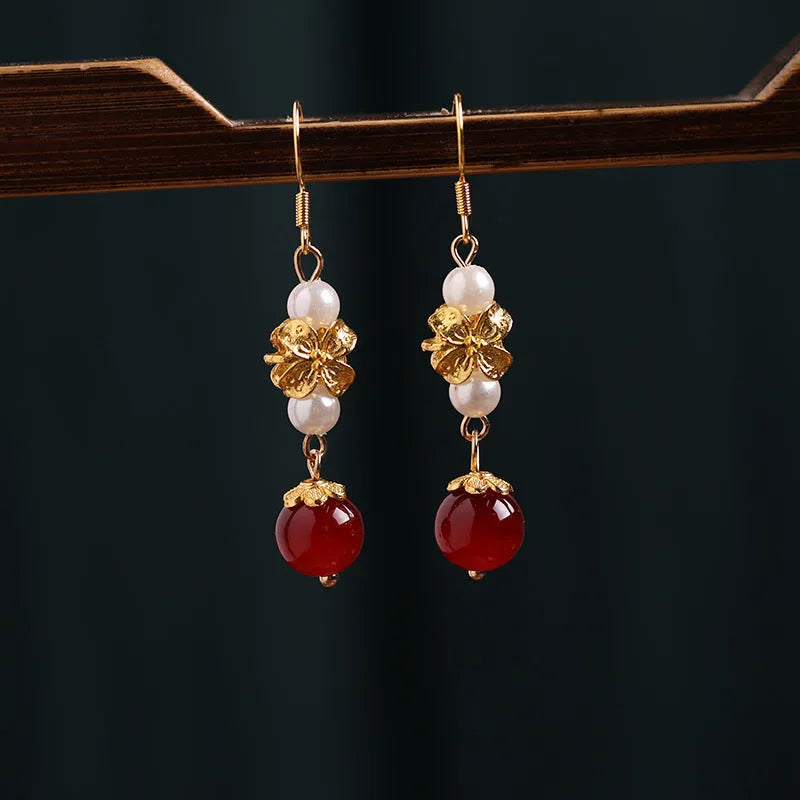Vintage court style cheongsam earrings with geometric alloy design and electroplated colour finish