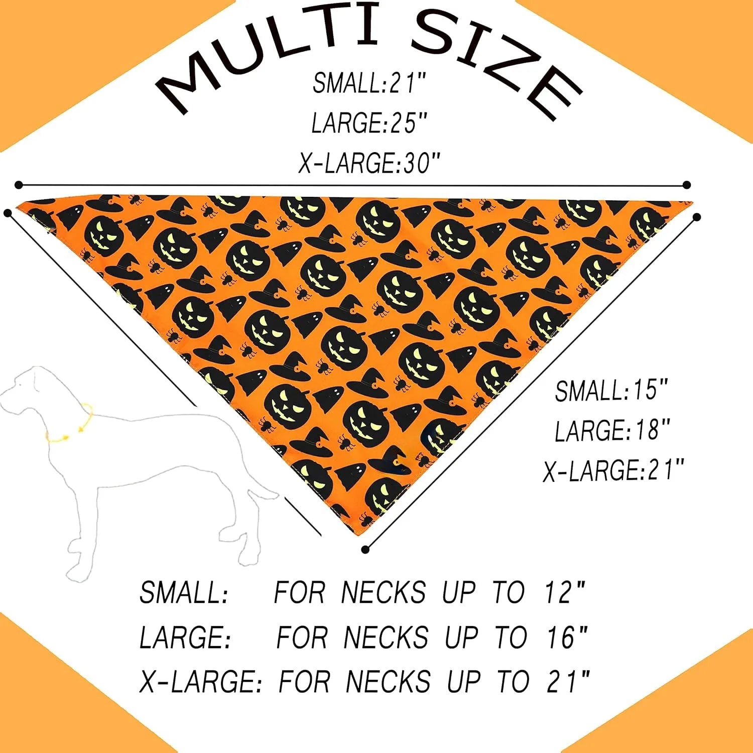 Black and orange reversible Halloween dog bandana with pumpkin and spider web patterns