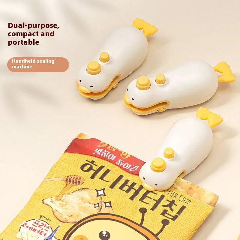 Small yellow duck rechargeable sealing machine with animal jacquard pattern and charging cable