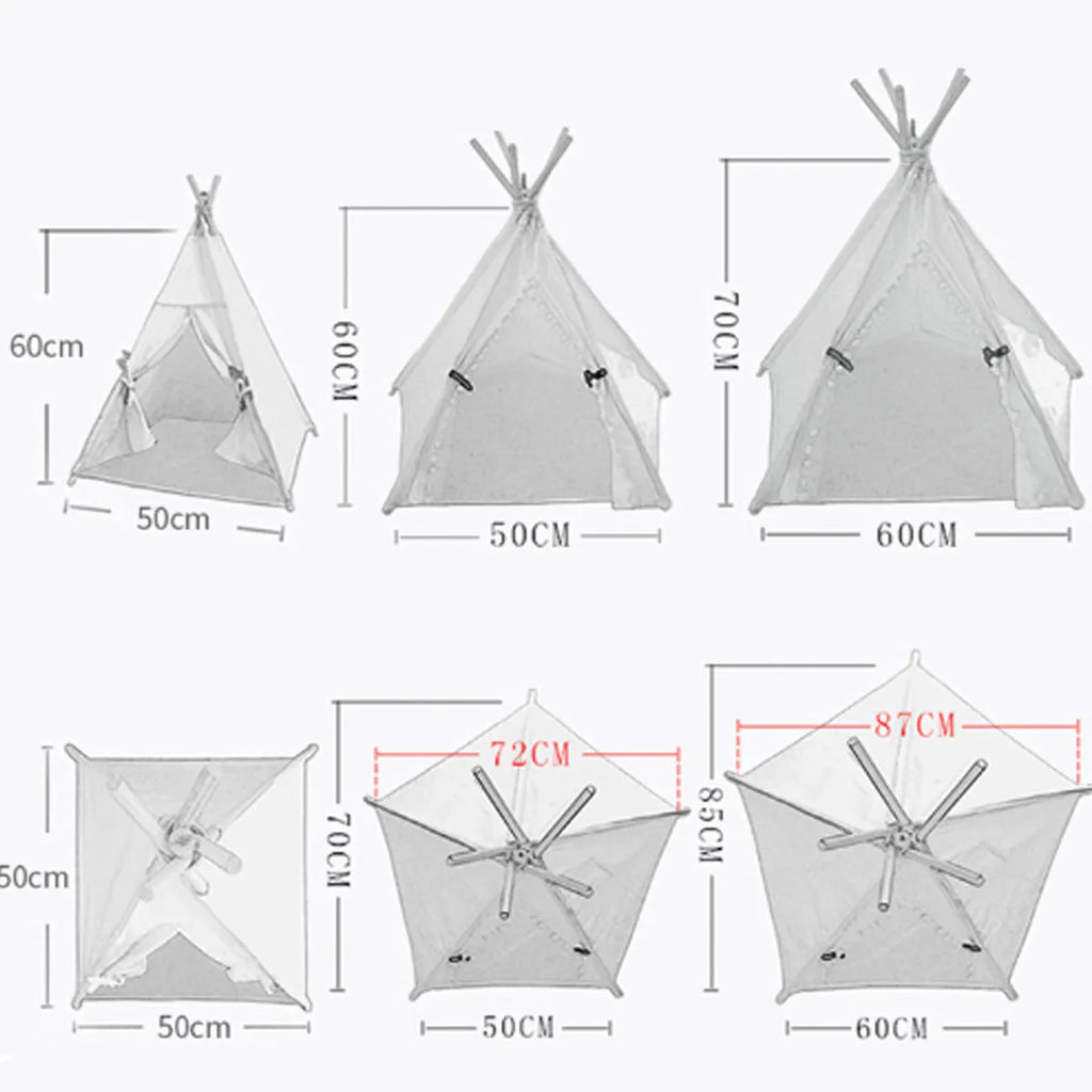 Portable pet teepee tent bed with striped pattern and cushion for small dogs cats rabbits