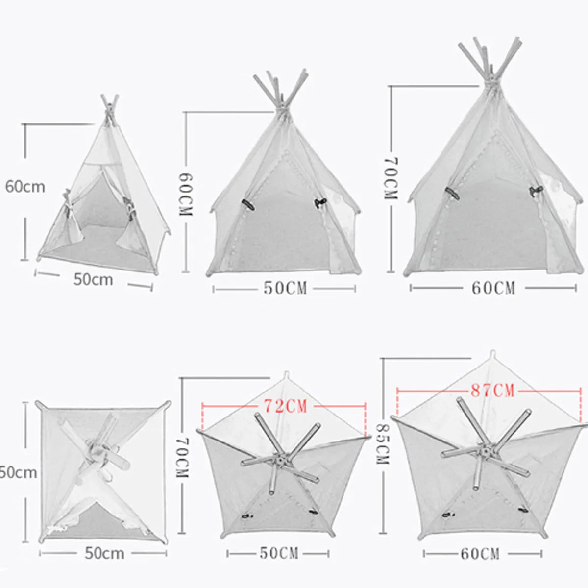 Portable pet teepee tent bed with striped pattern and cushion for small dogs cats rabbits