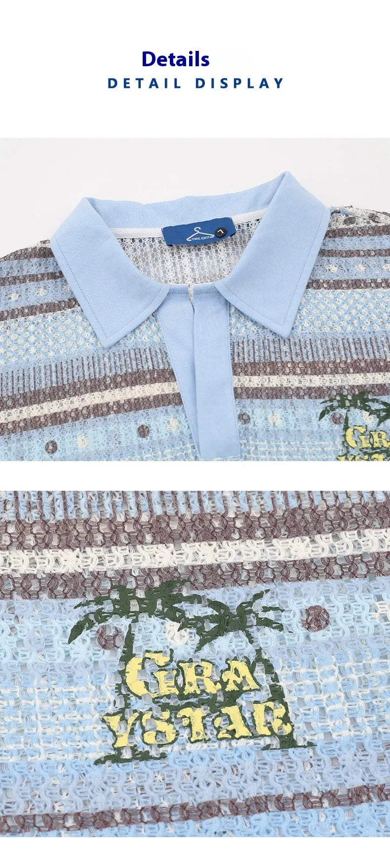 Men's blue printed short sleeve shirt with loose leisure fit on hanger