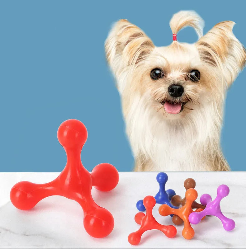 Blue silicone three-legged chew toy for small and medium sized dogs