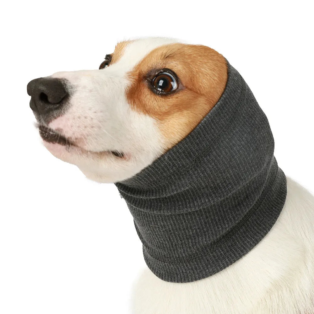 Blue and grey polyester dog headband scarf comforter in sizes S, M, L