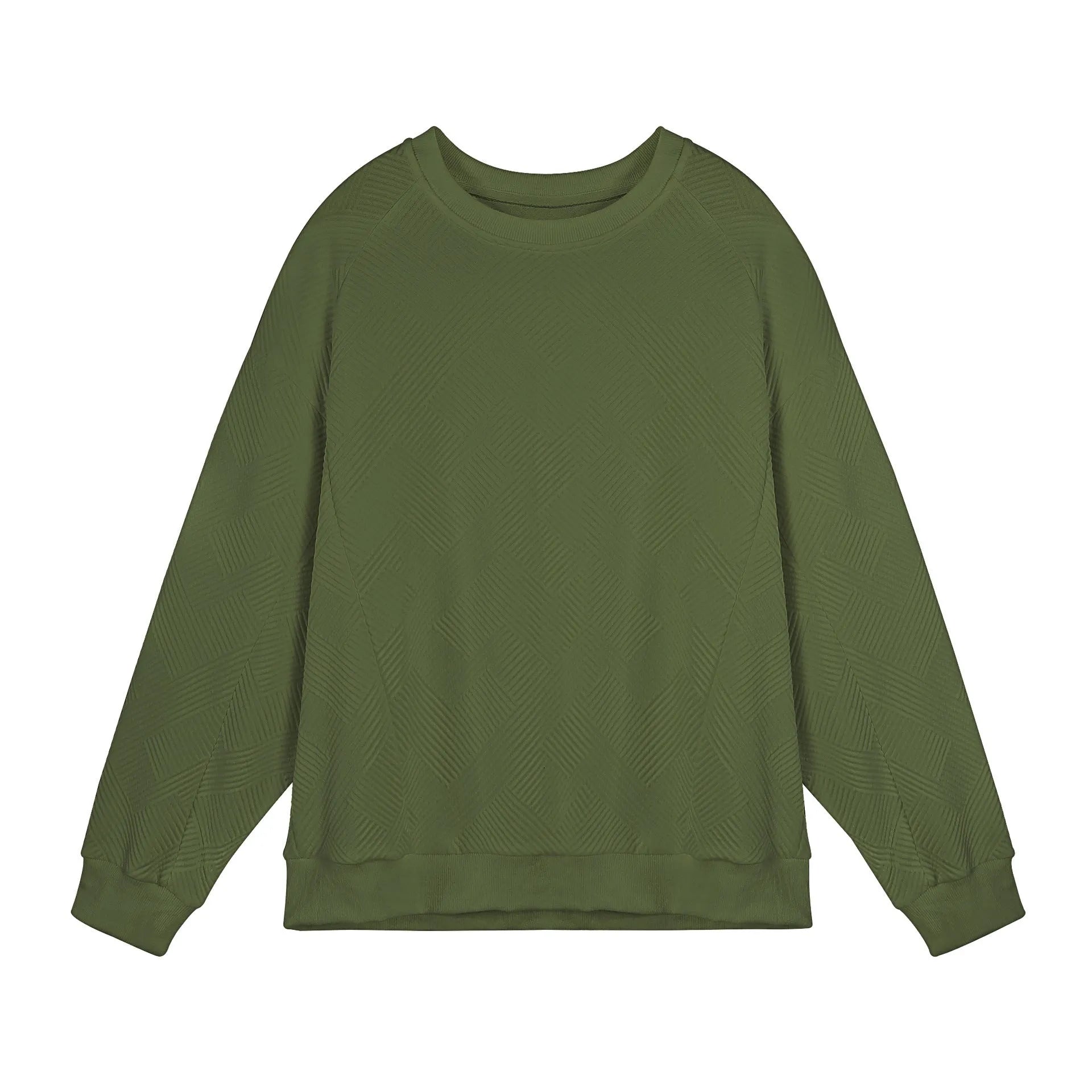 Man wearing a loose-fit, long-sleeved twill jacquard sweater in a solid colour with a round neck.
