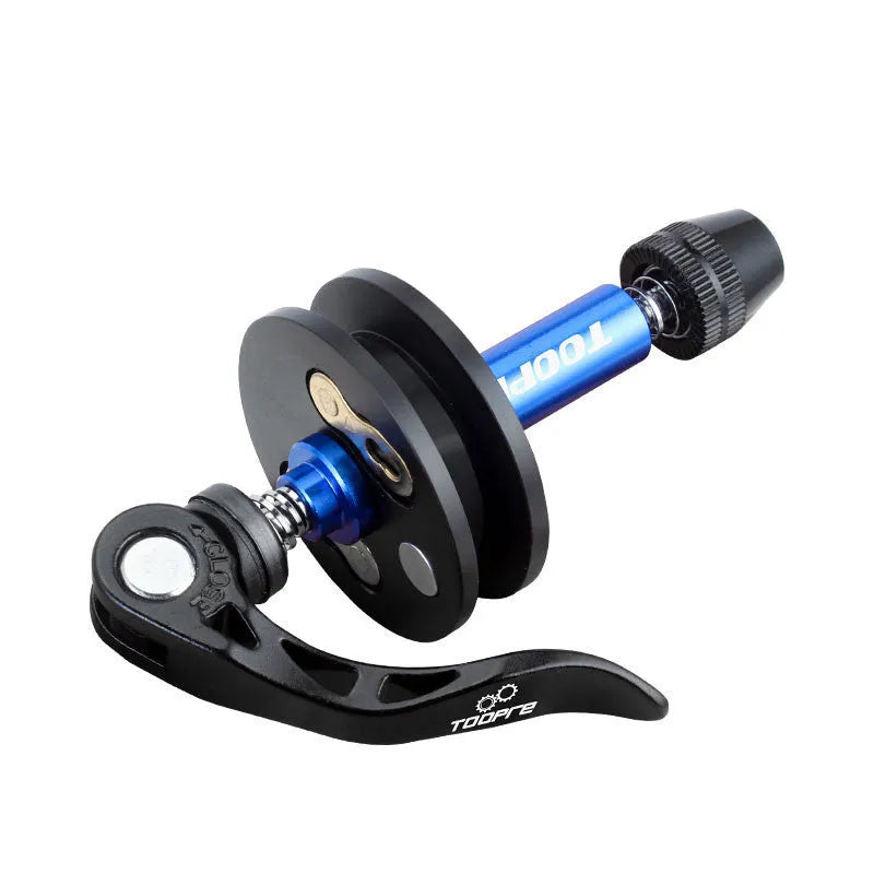 Aluminium bicycle chain holder tool shown in barrel shaft, basic and quick release versions.