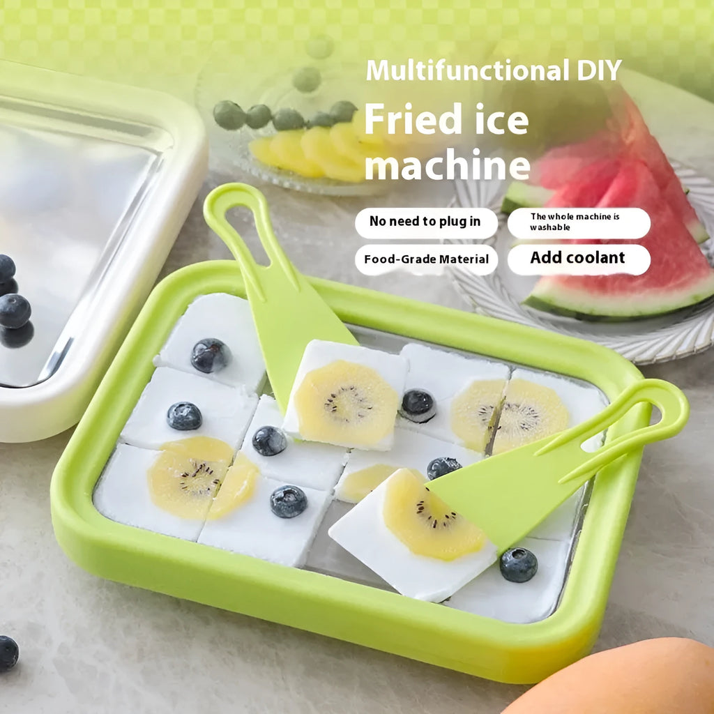 Manual DIY fried yogurt machine in green, pink, rose red, or white colour measuring 22.5cm by 17.5cm