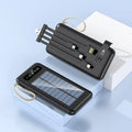 Solar power bank in black or white with solar panel, showing 20000mA or 30000mA capacity.