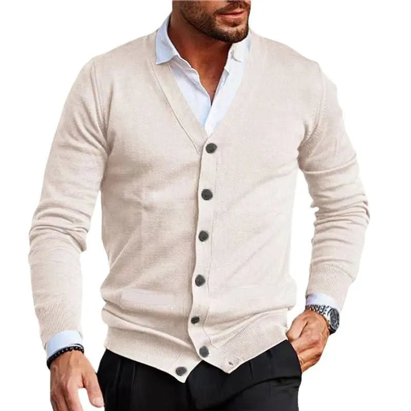 Men's slim fit acrylic cardigan sweater in wine red colour on hanger