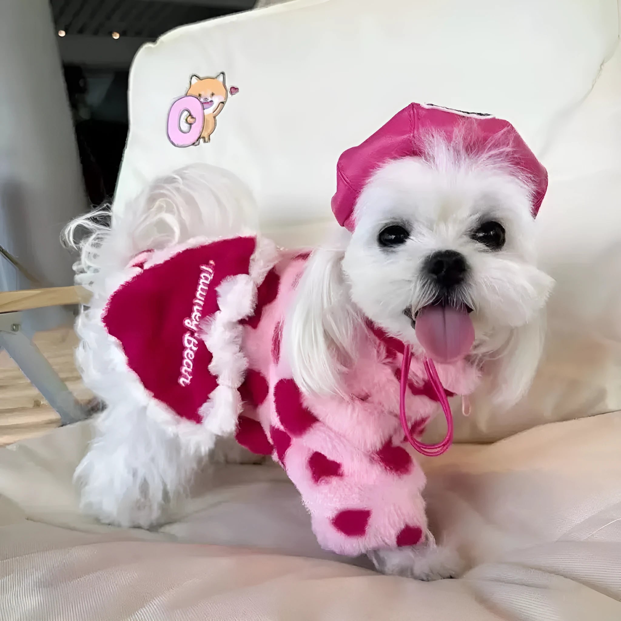 Pink polyester warm coat for small dog breeds like Teddy or Pomeranian