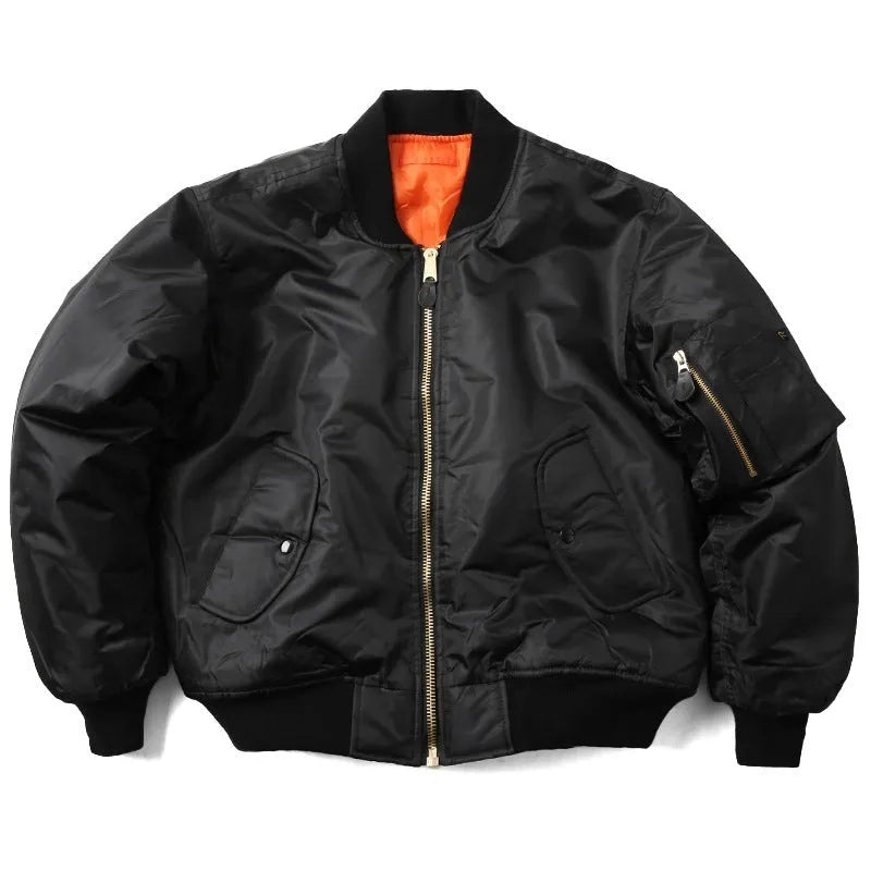 Men's loose-fit army green cotton-padded pilot jacket with double-sided nylon construction