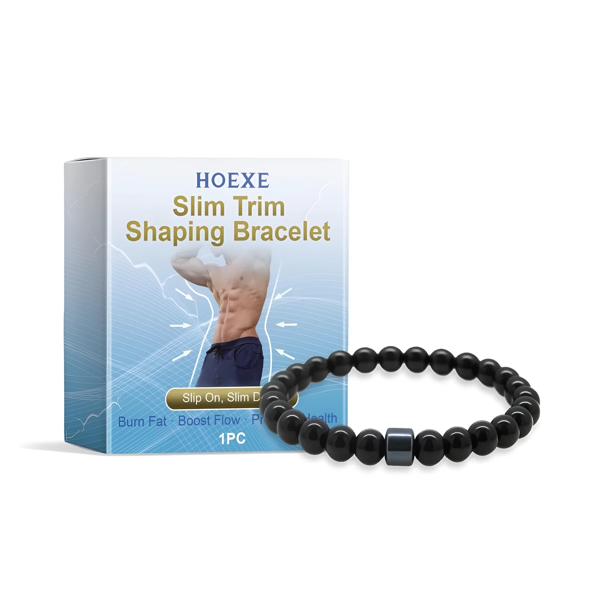 A men's adjustable body shaping wristband made from natural glass and black gallstone.