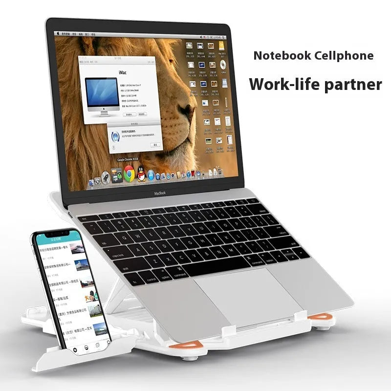 Black ABS plastic laptop bracket stand elevating laptop with 300mm width measurement visible
