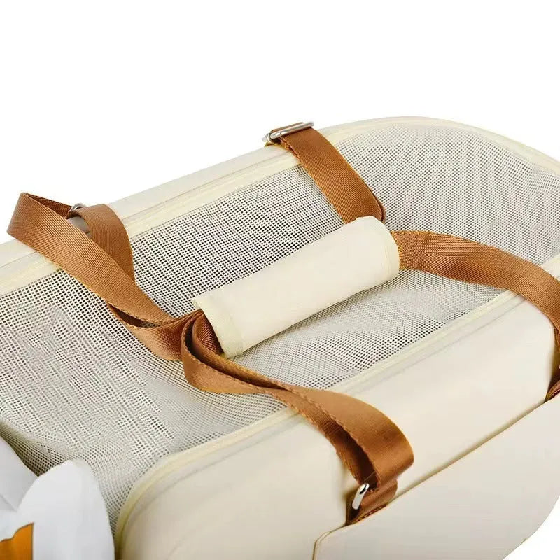 Beige hard EPE padded pet carrier with one-shoulder strap for cats up to 15kg