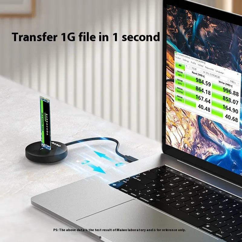 Black external hard disk enclosure for NVME SSD conversion with USB Type-C port
