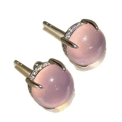 Chinese retro style chalcedony stud earrings with round egg surface design in three colours