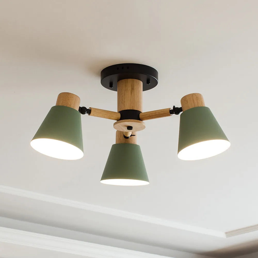 Nordic macaron ceiling pendant lamp with ironwood construction in multiple colour options