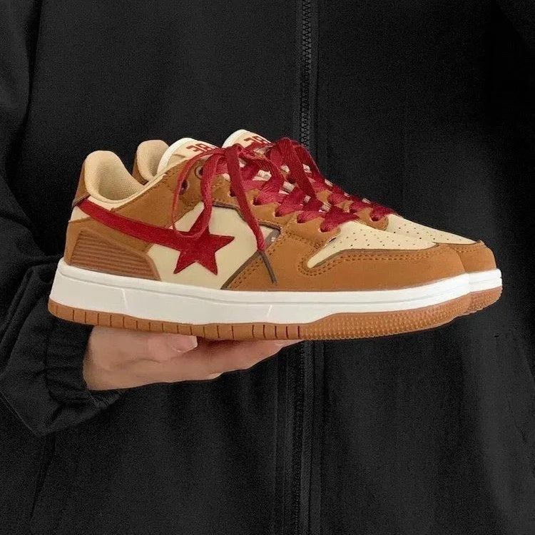 Brown women's platform sneakers with sequins and lace-up closure