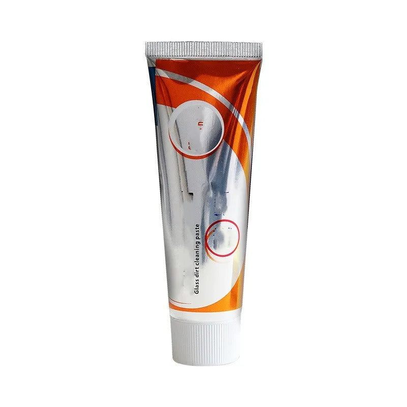 White 65ml car windshield cleaning agent paste in 13.2cm packaging with sponge applicator for glass descaling.