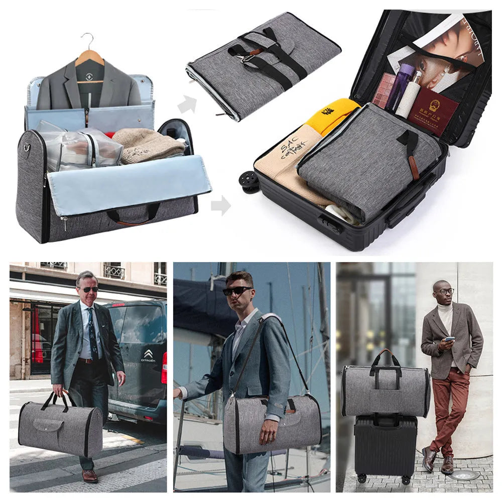Folding travel duffel bag in dark blue Oxford cloth with 36-55L capacity