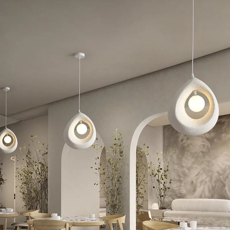Modern retro restaurant chandelier with milky white glass lampshade