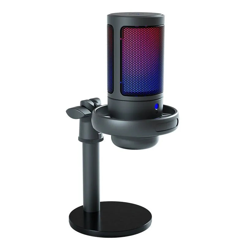 RGB condenser microphone for computer recording with black, white, and pink colour options