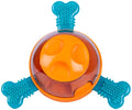 Blue interactive dog chew toy with slow feeder mechanism and rubber bones for small to medium dogs