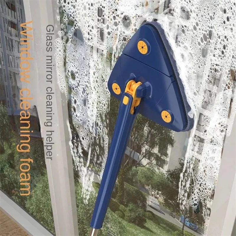 Extendable triangle cleaning mop with 360-degree rotating head and stainless steel pole