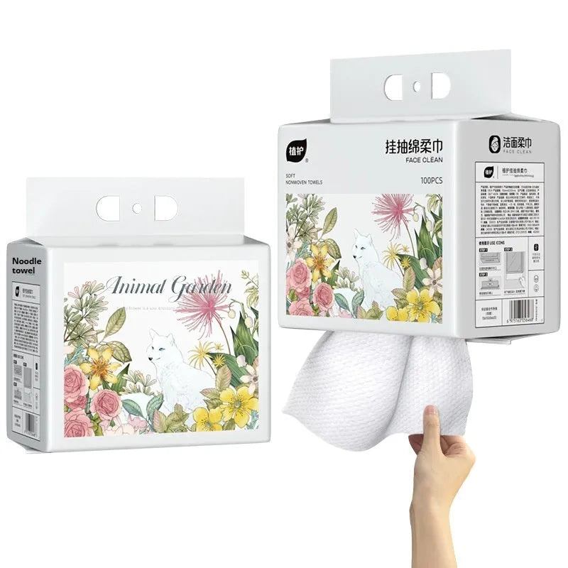 Disposable face cloth roll with removable hanger, 100 sheets in soft cotton sanitary style