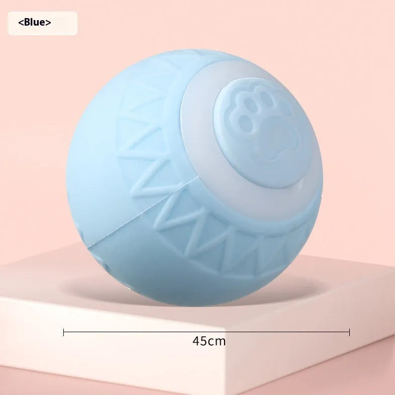 Blue automatic moving cat toy ball with silicone texture on floor