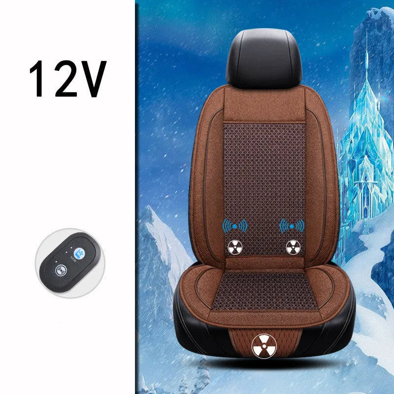 Black car ventilation seat cushion with massage function showing 60x60cm dimensions