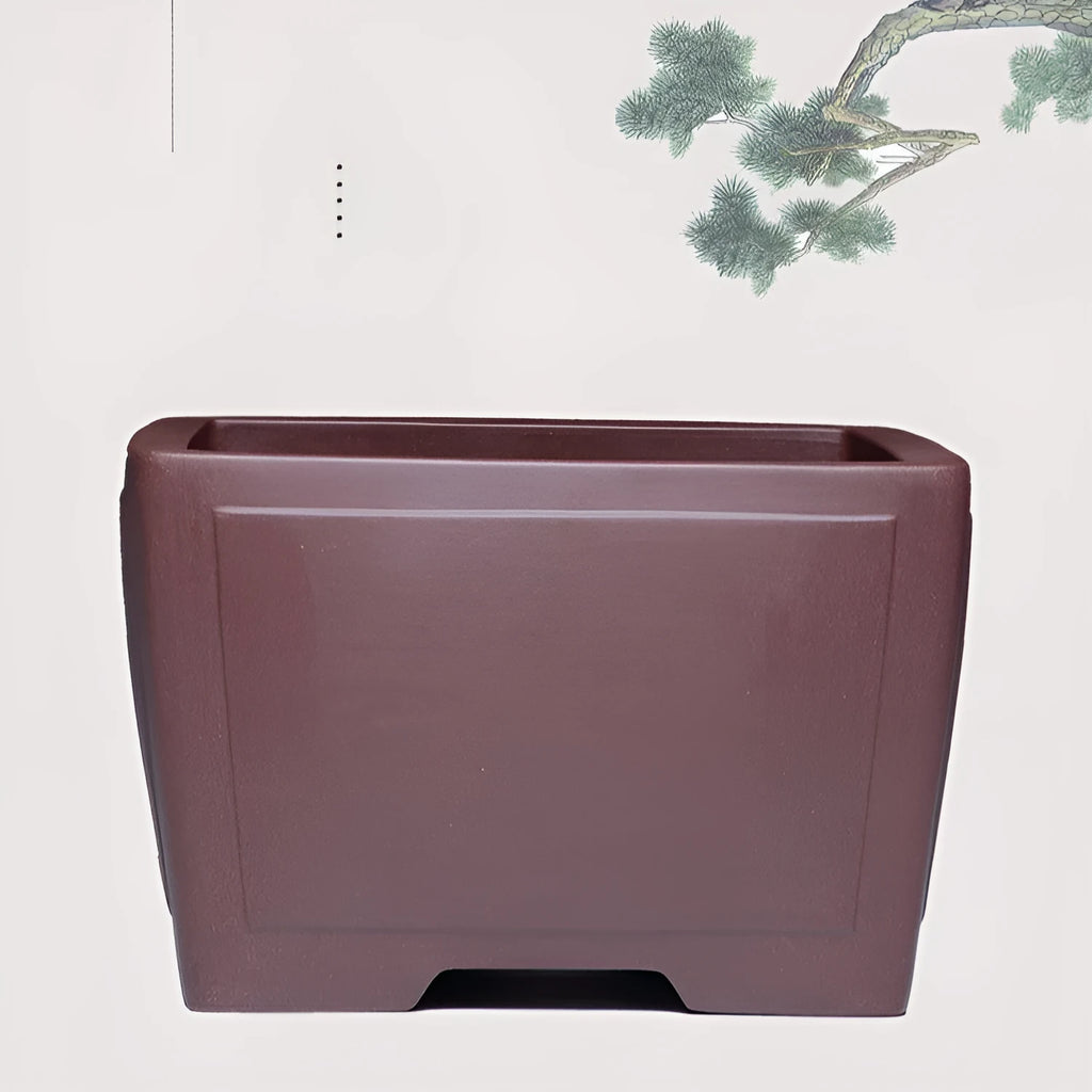Square purple clay bonsai pot measuring 24cm with classical design for succulent plant display