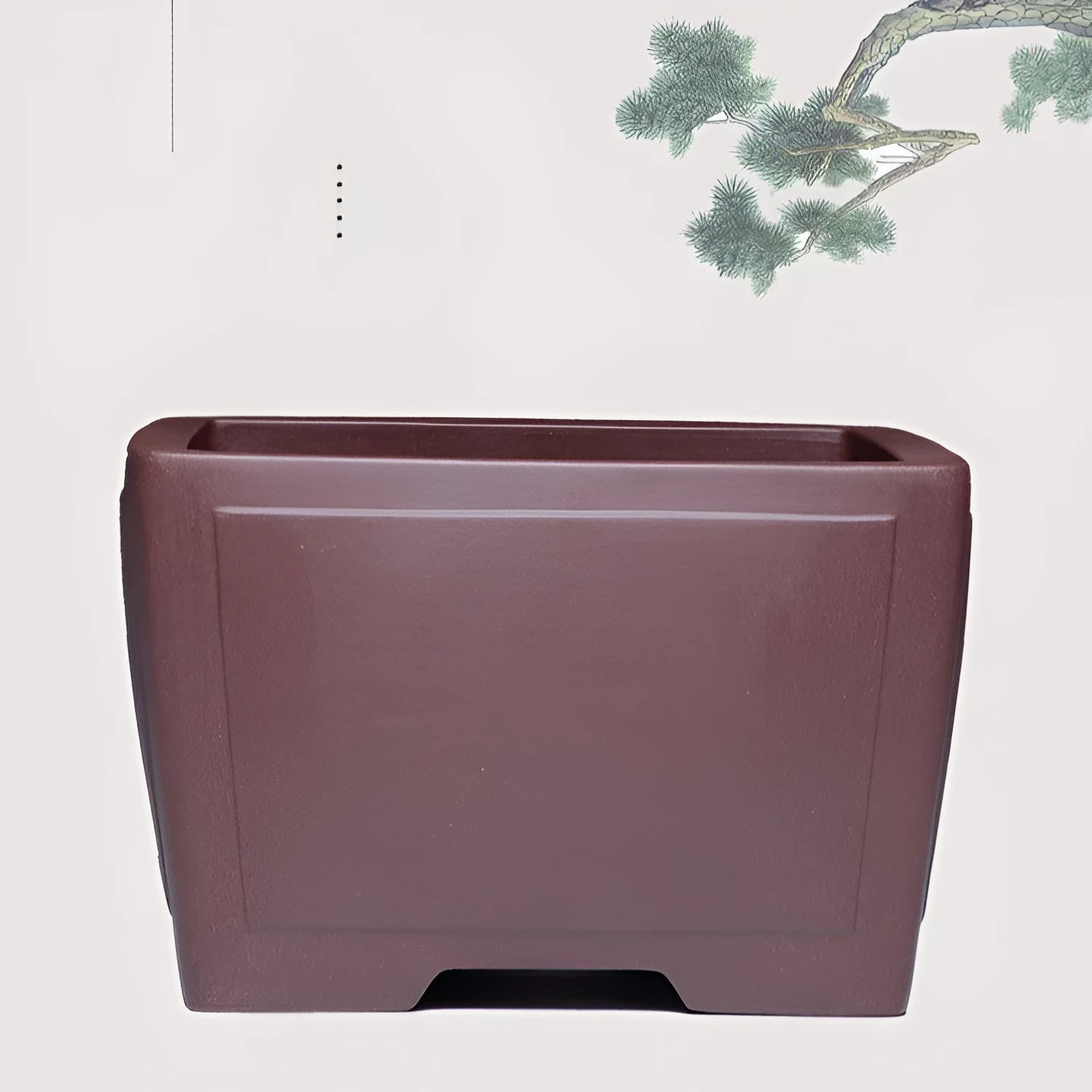 Square purple clay bonsai pot measuring 24cm with classical design for succulent plant display