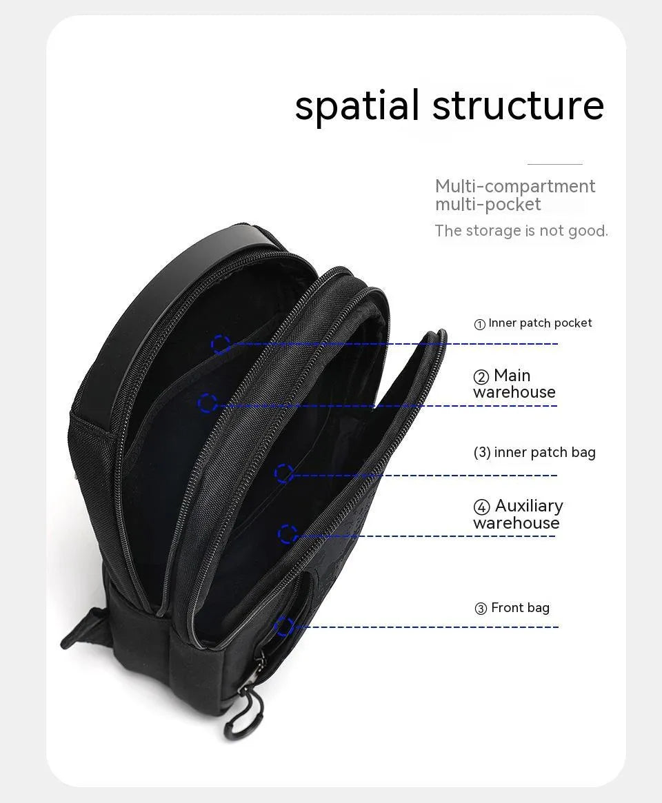 Casual black TPU camouflage chest bag with landscape pattern and single shoulder strap