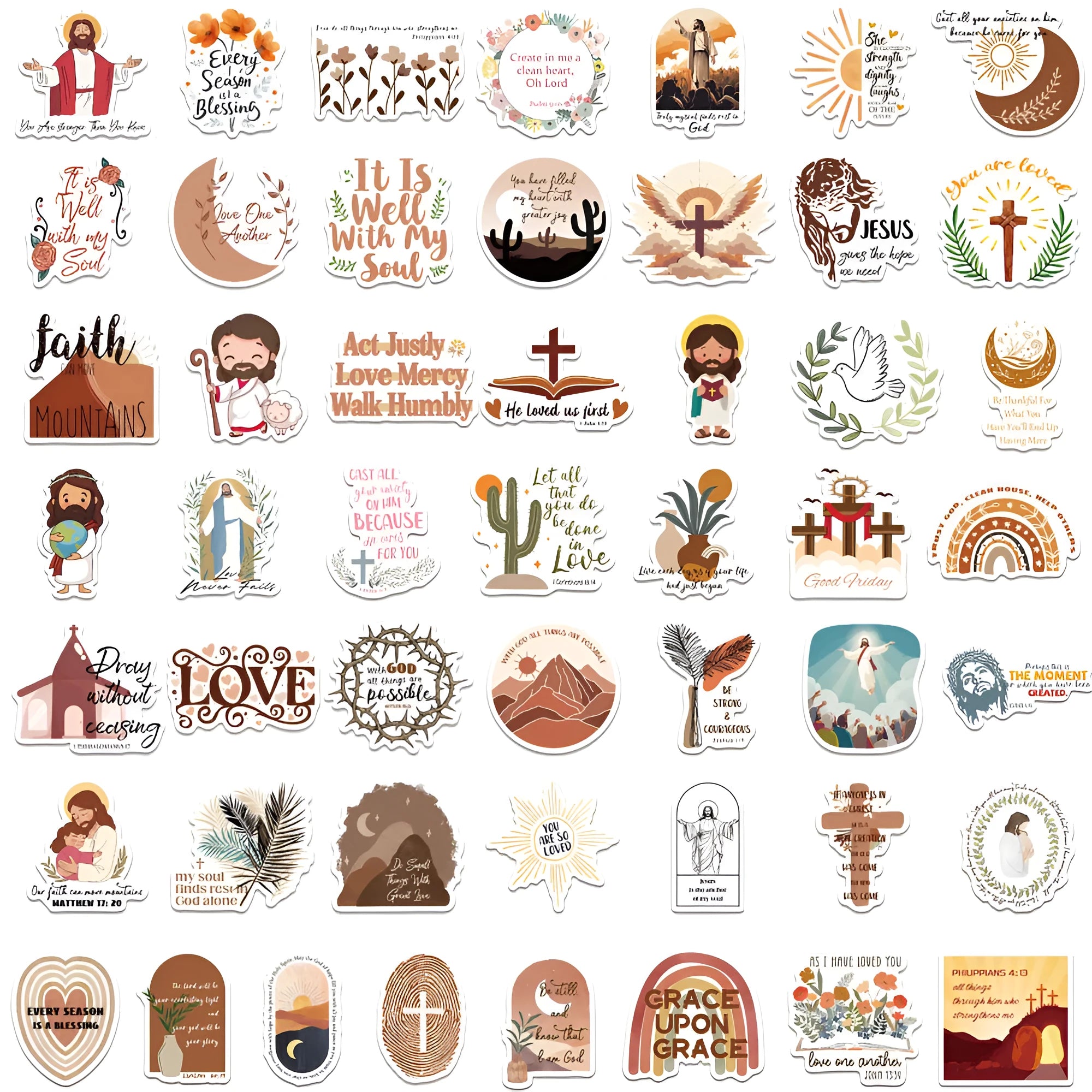 Assortment of colourful printed graffiti vinyl stickers from a 50-piece decorative pack.