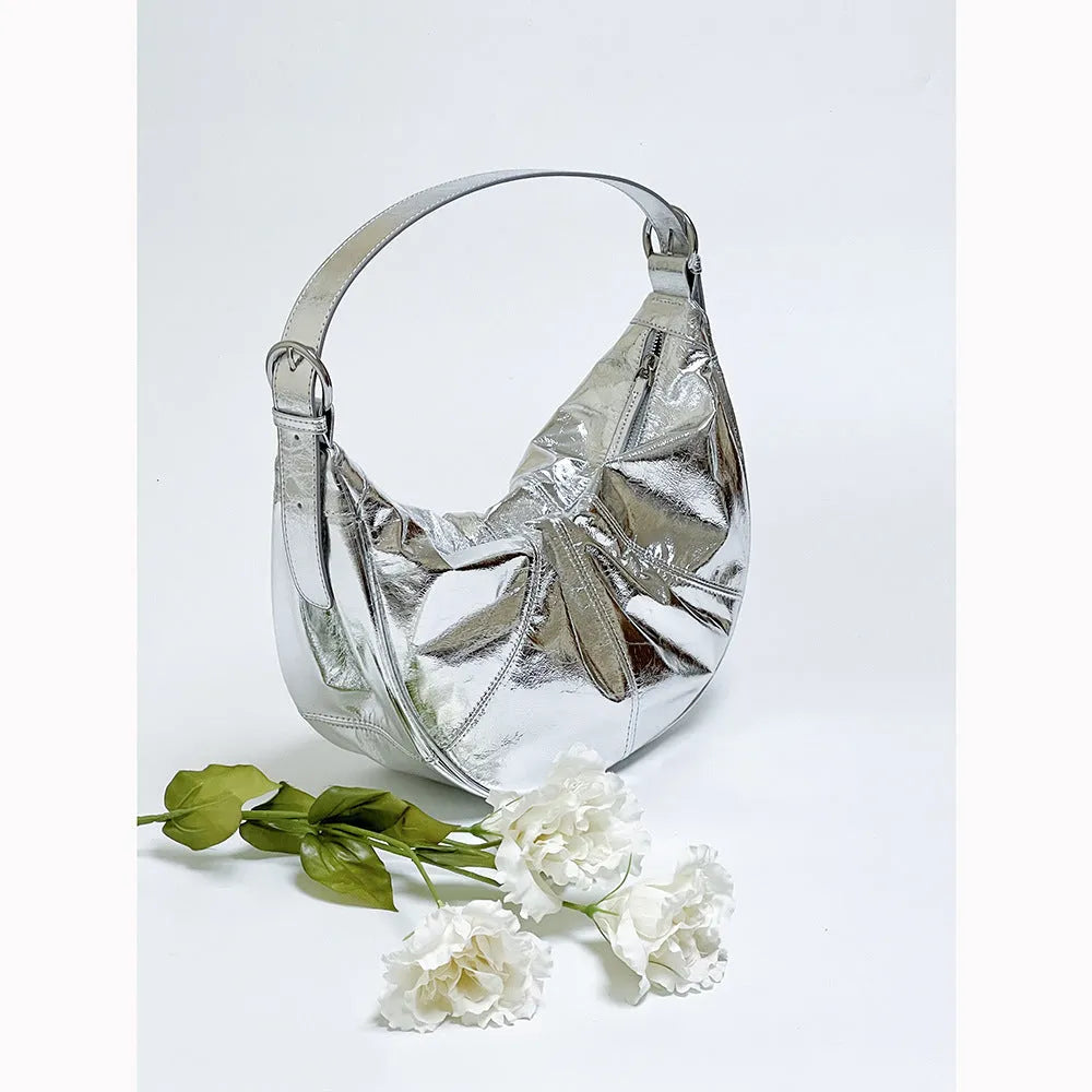 Women's soft dumpling shape shoulder bag in first layer cowhide leather with dual straps