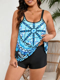 Women's one-piece bikini sling pattern swimsuit in picture colour with a flab-hiding split design.