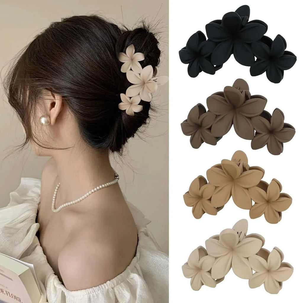 Six rose red plastic hair clips with frosted grip and pointed toe design