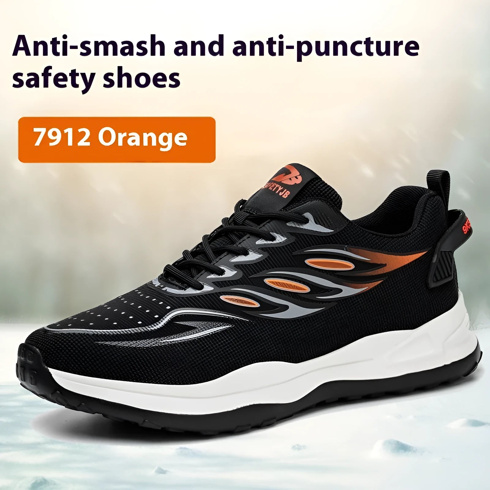 Orange leather labour protection shoes with anti-smashing and puncture-resistant safety features