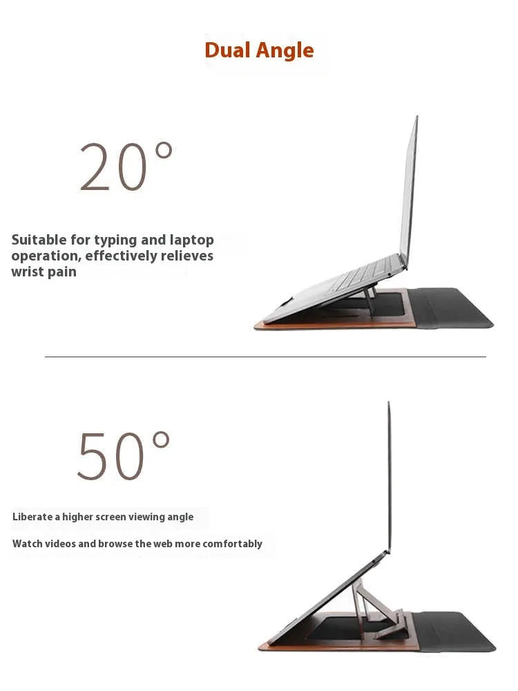 13.3 inch laptop bracket bag with integrated dual-angle stand in black and brown colour options