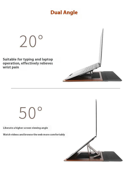 13.3 inch laptop bracket bag with integrated dual-angle stand in black and brown colour options