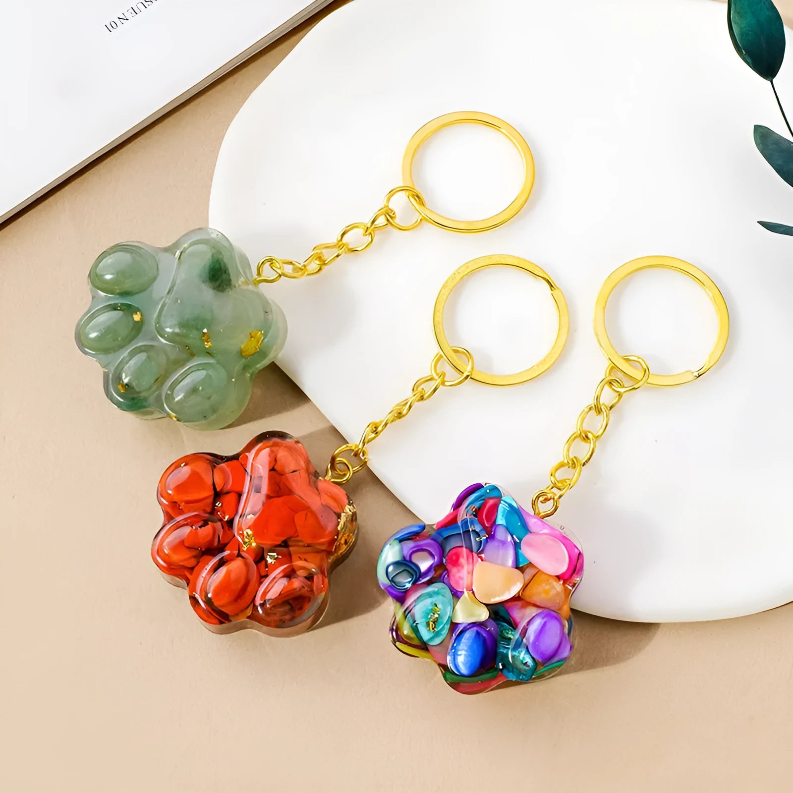 Natural crystal cat's paw keychain pendant in choice of ten stone types