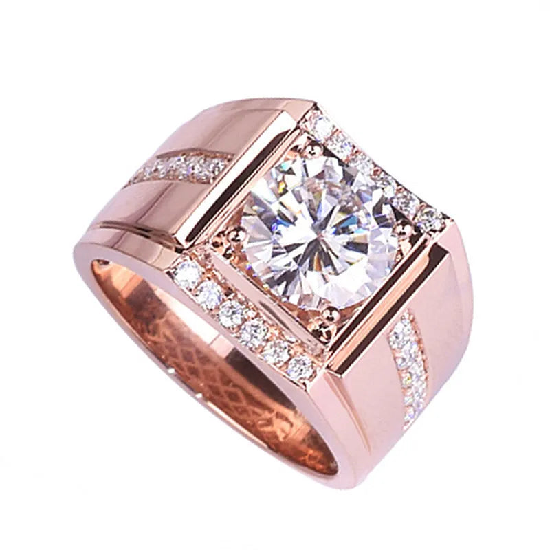Men's adjustable ring with geometric diamond zircon design in electroplated metallic finish