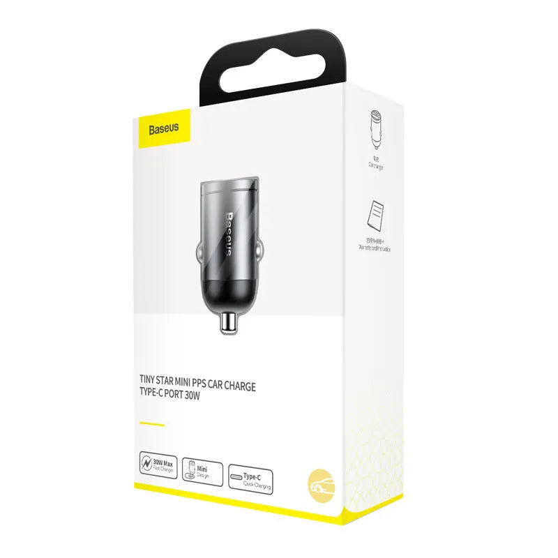 Baseus electro-optical grey 30W PPS mini car charger with 1 metre cable