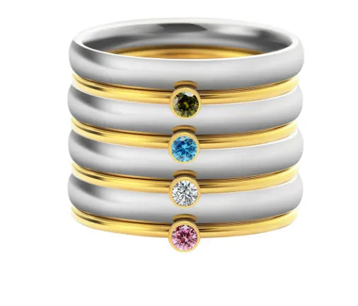 December birthstone titanium steel ring with electroplated geometric engraving in multiple sizes