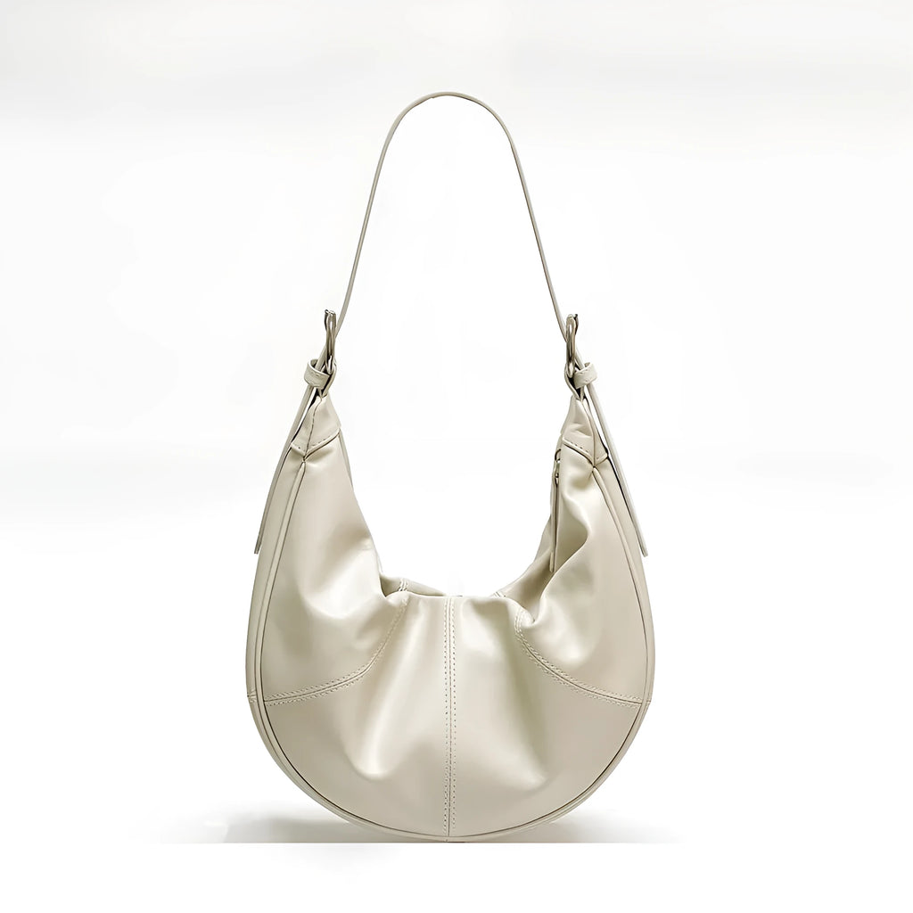 Women's soft dumpling shape shoulder bag in first layer cowhide leather with dual straps
