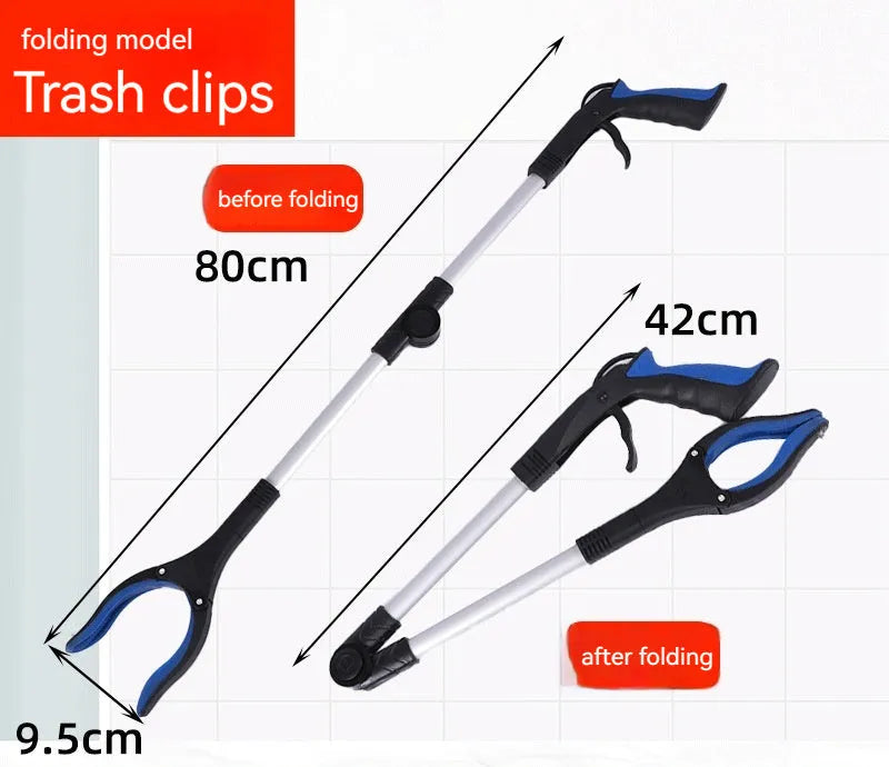 Foldable aluminium alloy garbage clamp extended to 80cm with magnetic sucker and coloured handle