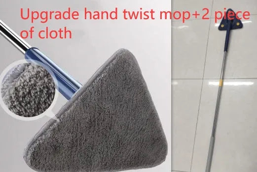 Extendable triangle cleaning mop with 360-degree rotating head and stainless steel pole